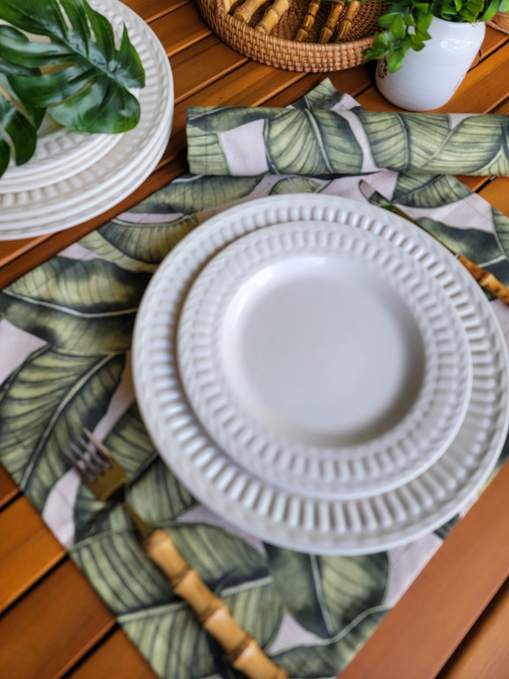 Set of 6 Leaf-Print Green Placemat